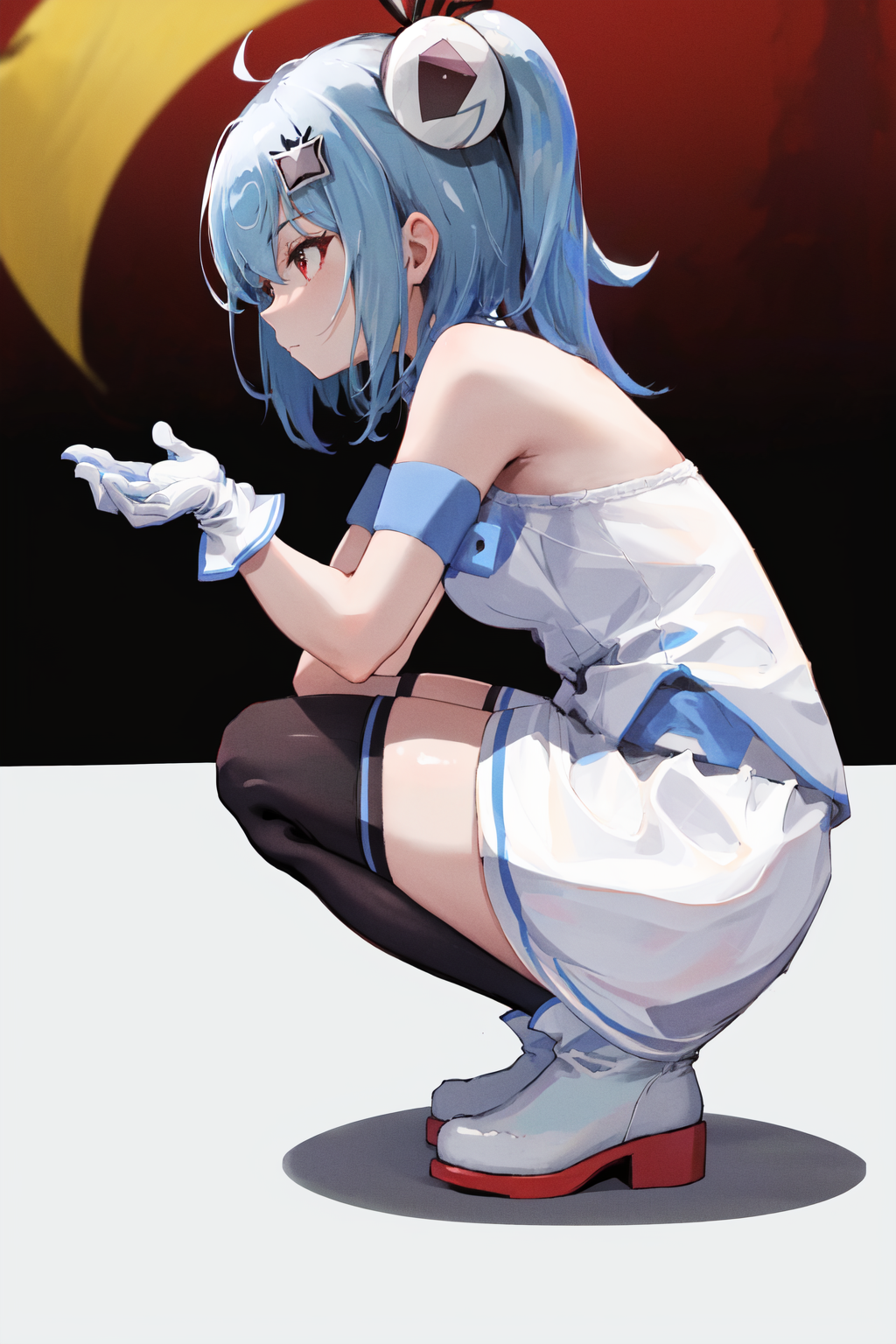 09832-1075990988-masterpiece, best quality, highres, 1girl 33 hair ornament, shirt skirt black thighhighs white gloves   squatting, from side bar.png